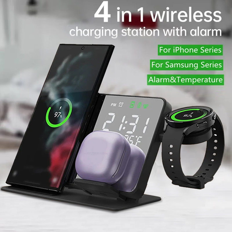 Home Security Wireless - Cargador inalámbrico despertador soporte rápido 4