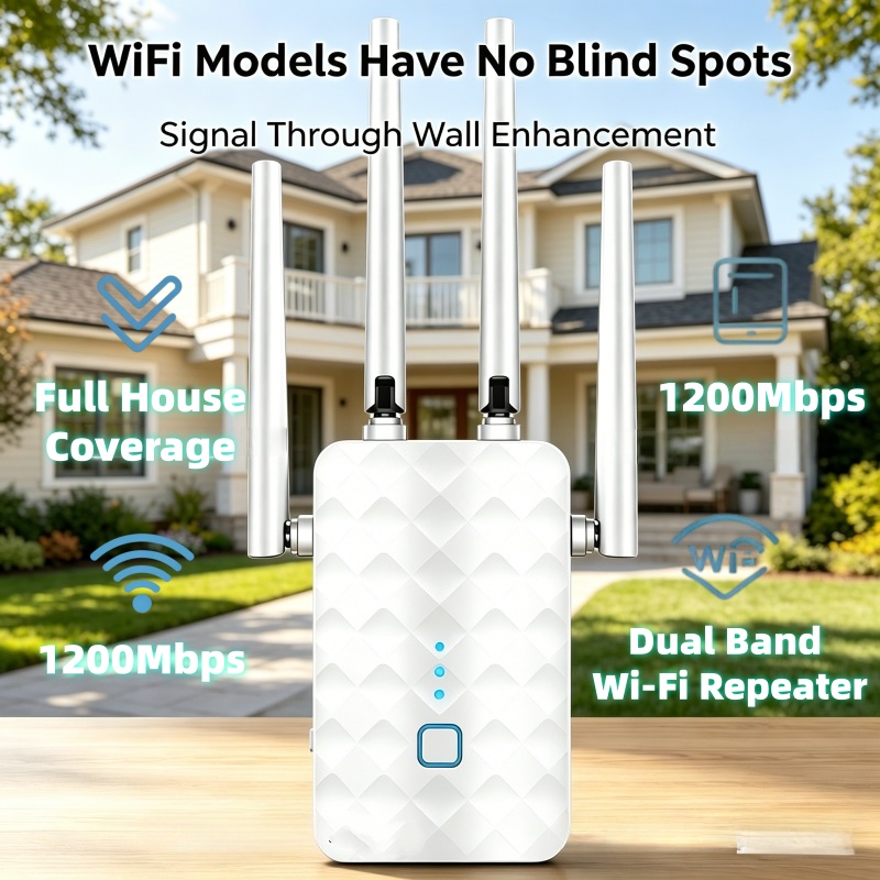 Home Security Wireless - Repetidor WiFi de 1200Mbps, Inalámbrico, Doble
